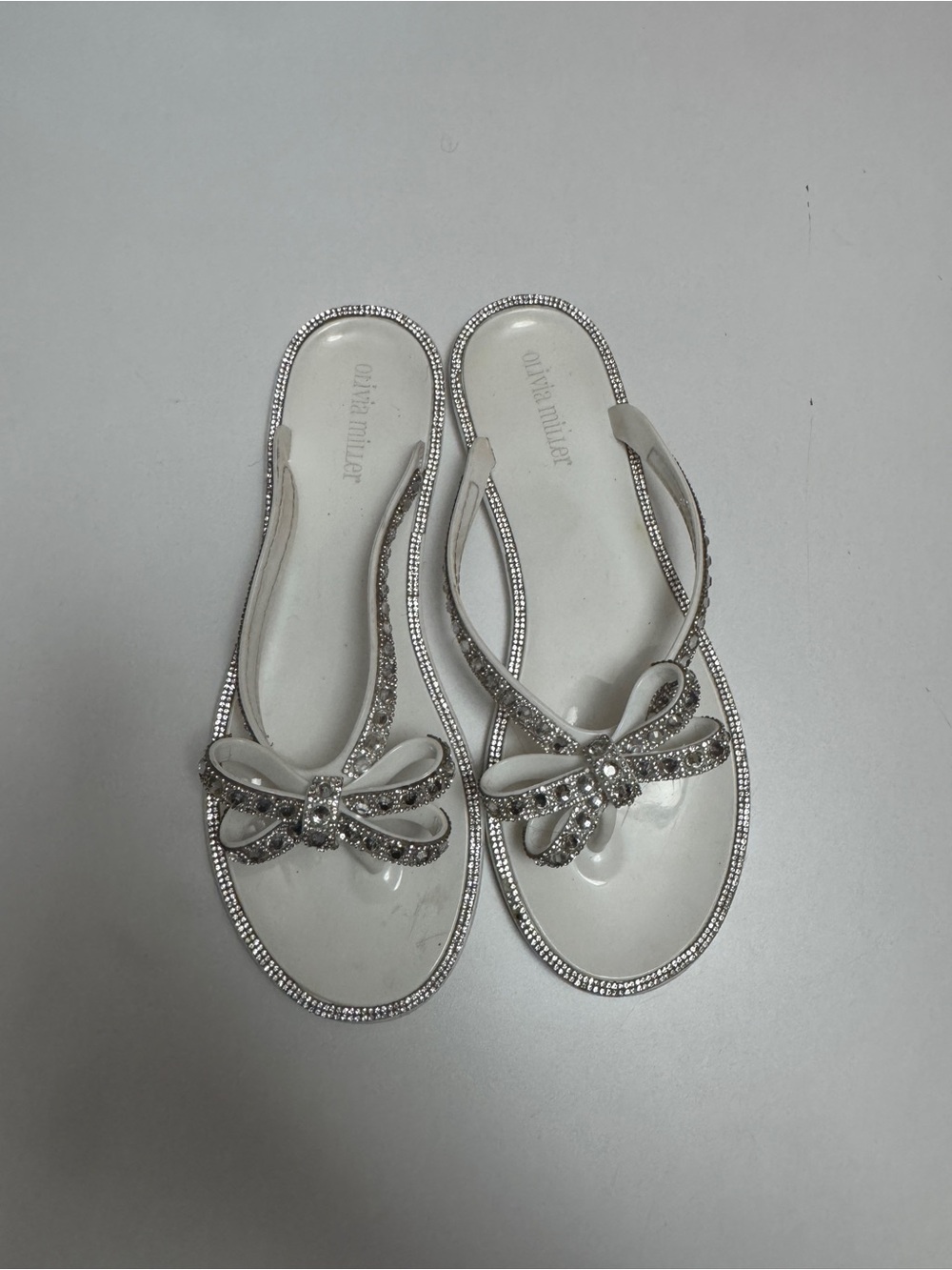 Olivia Miller White Rhinestone Bow Sandals